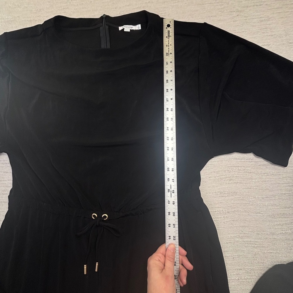 Chicos Black Wide Leg Knit Jumpsuit Drawstring Waist Short Sleeve Size 3 (XL)‎ - Picture 6 of 10